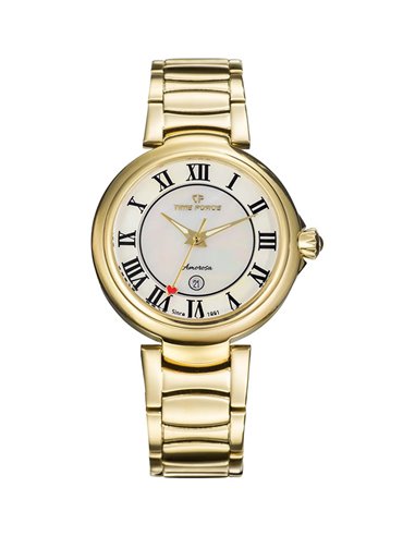 Relógio TF5043LG-N02M Time Force Amorosa de Mulher Dourado em madrepérola com algarismos romanos