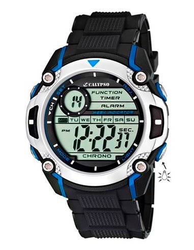 Relógio Calypso K5577/2 digital preto e azul