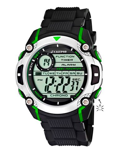 Relógio Calypso K5577/3 digital preto e verde