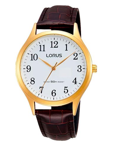 Lorus Watch RRX18HX9 Classic Man Gold Brown Leather Strap