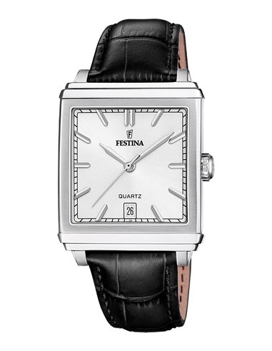 Festina Watch F20681/2 On the Square Men's Silver Dial Leather Strap