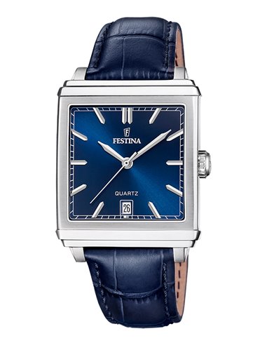 Festina Watch F20681/5 On the Square Men Blue Leather Strap