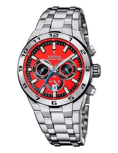 Festina Watch F20670/5 Chrono Bike Red with Stainless Steel Strap