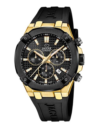 Relógio Jaguar J1014/1 Diplomatic Correia de Borracha Preta e Detalhes em Dourado