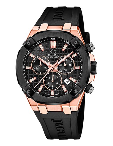 Jaguar Watch J1015/1 Diplomatic Black Rubber Strap and Rose Gold IP Details