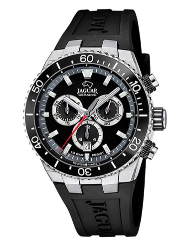 Relógio Jaguar J1021/3 Diplomatic Correia de Borracha Preta e Mostrador Cinza