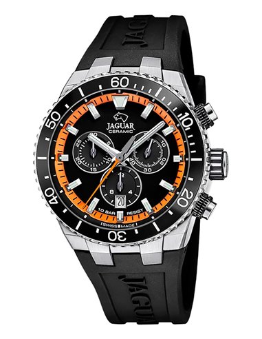 Jaguar Watch J1021/4 Diplomatic Black Rubber Strap and Orange Dial
