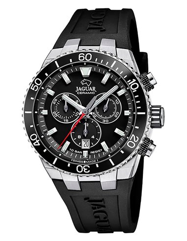 Relógio Jaguar J1021/5 Diplomatic Correia de Borracha Preta e Mostrador Preto
