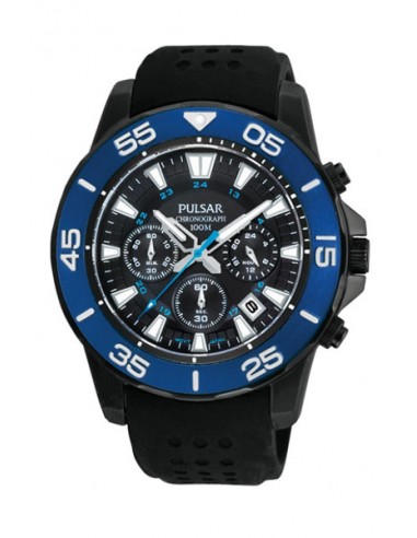 PULSAR 100M, steel case analog watch with chronograph, shops day and mineral glass