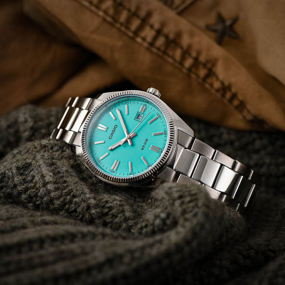Detalhe do relógio Casio Tiffany Blue